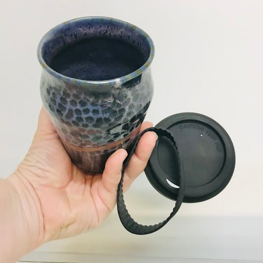 Handcrafted Pottery Traveler Cup - Ink Spot (300mls)