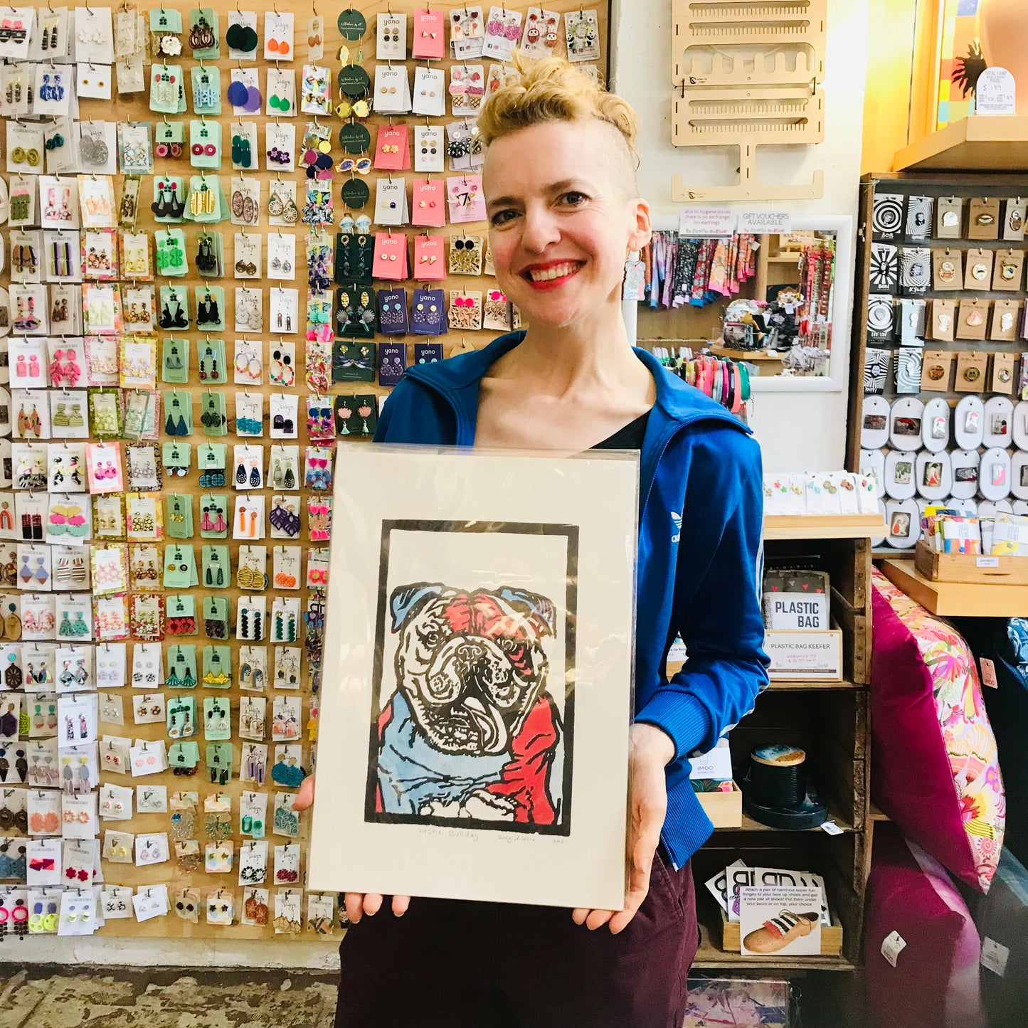 Hand printed & painted original linocut - MY DAD (unframed)