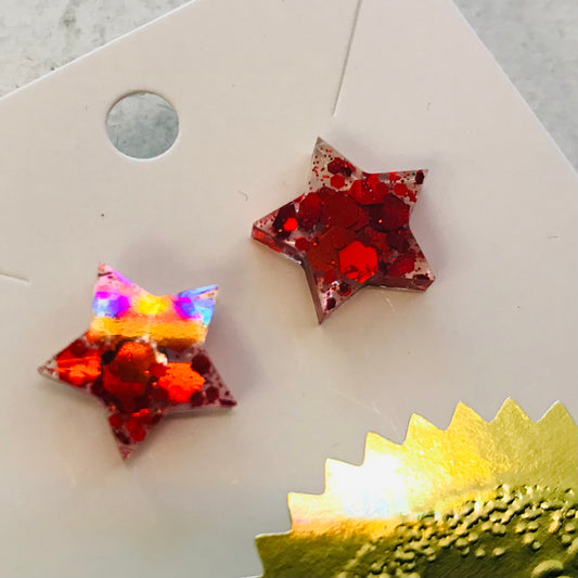 Novelty Resin Sparkle Stud Earrings - Christmas Stars