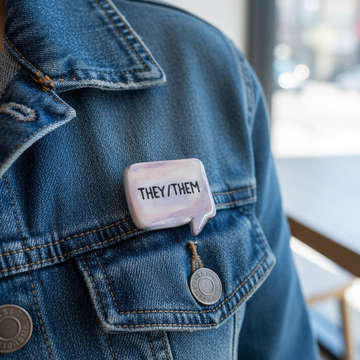 Handcrafted Pottery Gender/Pronoun Brooches
