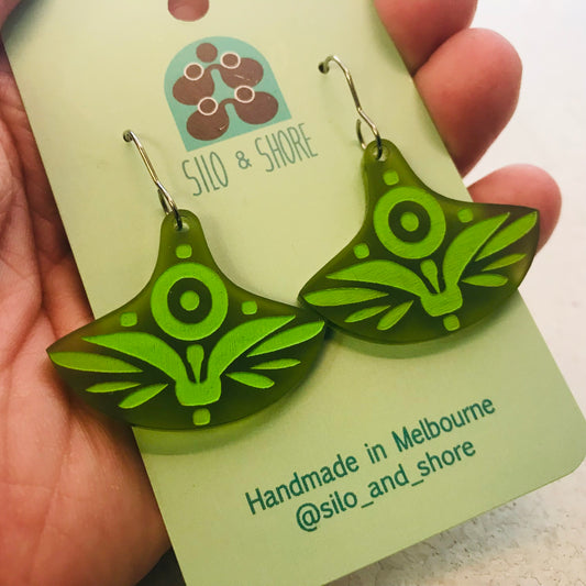 Art Deco Acrylic Earrings - Wide Fan Hook