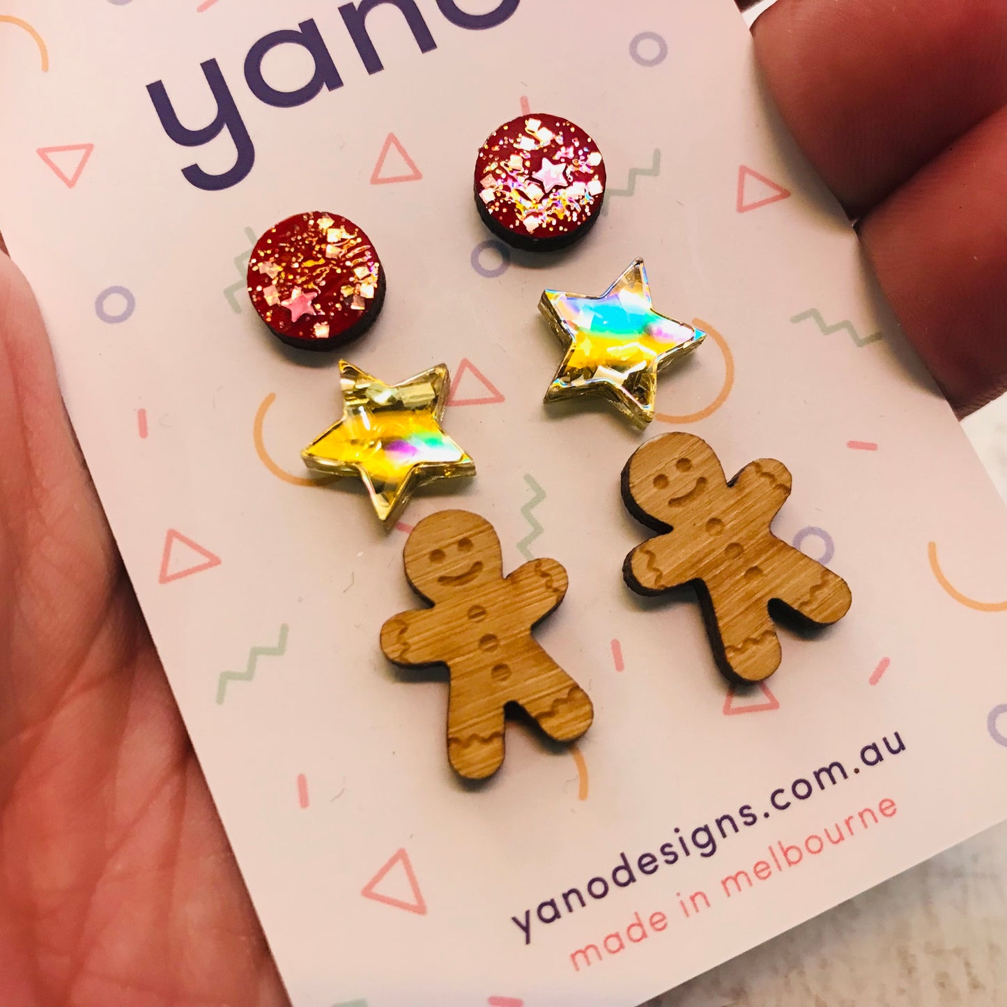 3 Pack of Laser Cut Acrylic CHRISTMAS Stud Earrings - gift pack