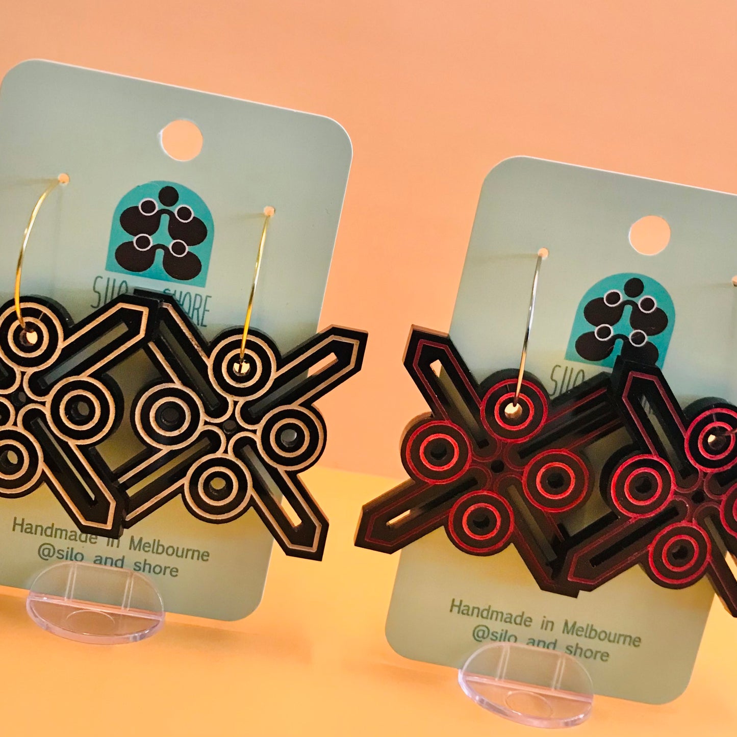 Art Deco Acrylic Earrings - Dot Cross