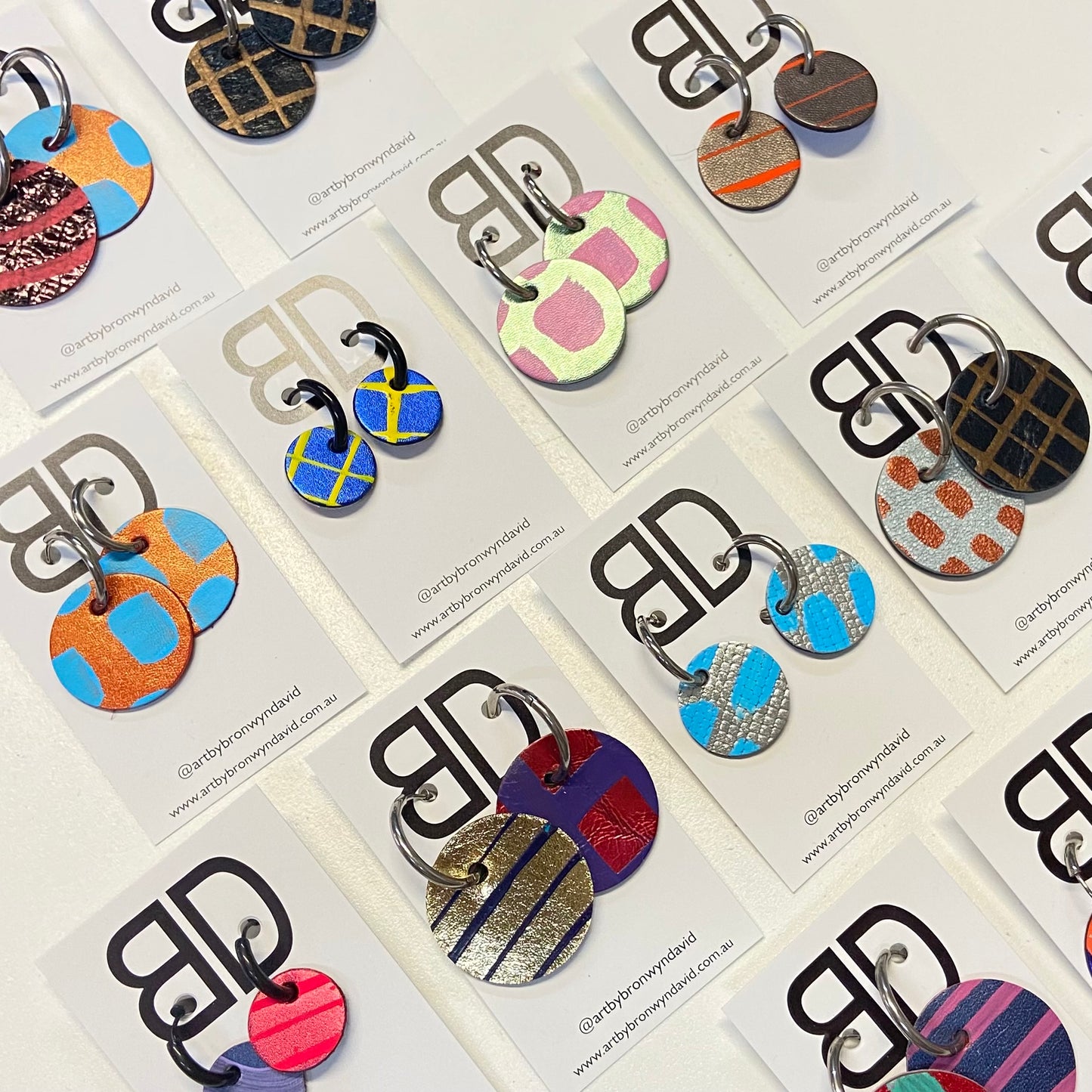 Hand painted leather bold statement earrings - Reversible Huggie Spheres