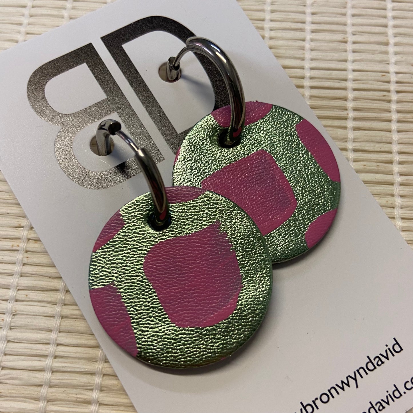 Hand painted leather bold statement earrings - Reversible Huggie Spheres