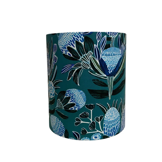 Concrete Bullet Table Lamp with Blue Green Natives Shade