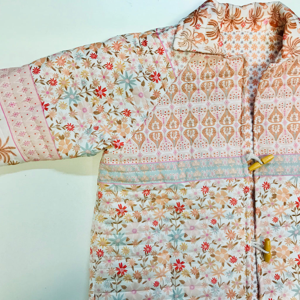 Women’s Handmade Reversible Quilted Jacket Coat - Pastel Parade with Flowers