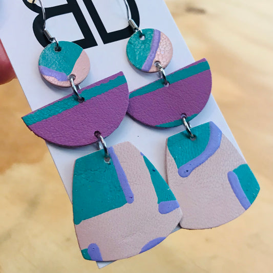 Hand painted leather bold statement earrings - The Juggler