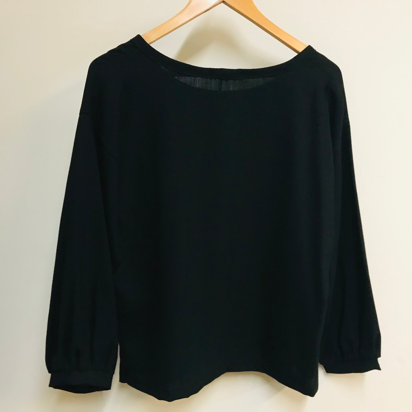 Women's Handmade Long Sleeve Gather Top - Black Wool Crepe
