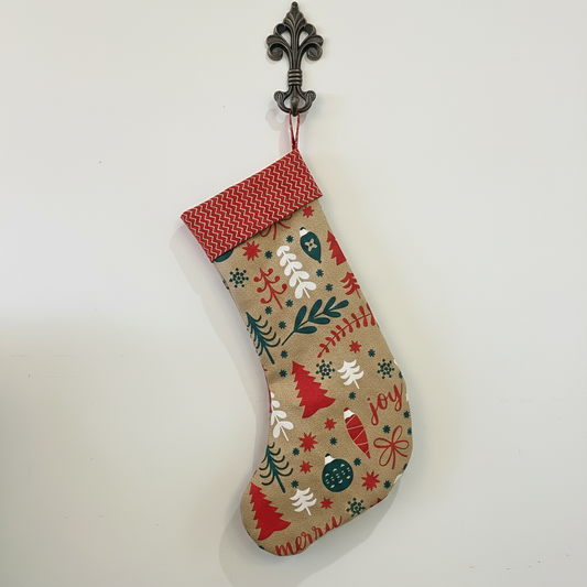 Christmas stocking with festive pattern on a white background