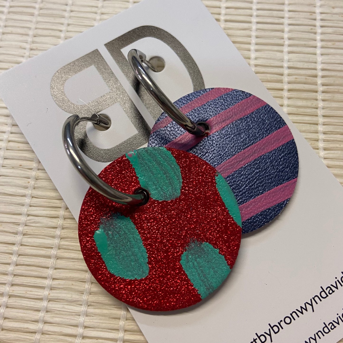 Hand painted leather bold statement earrings - Reversible Huggie Spheres