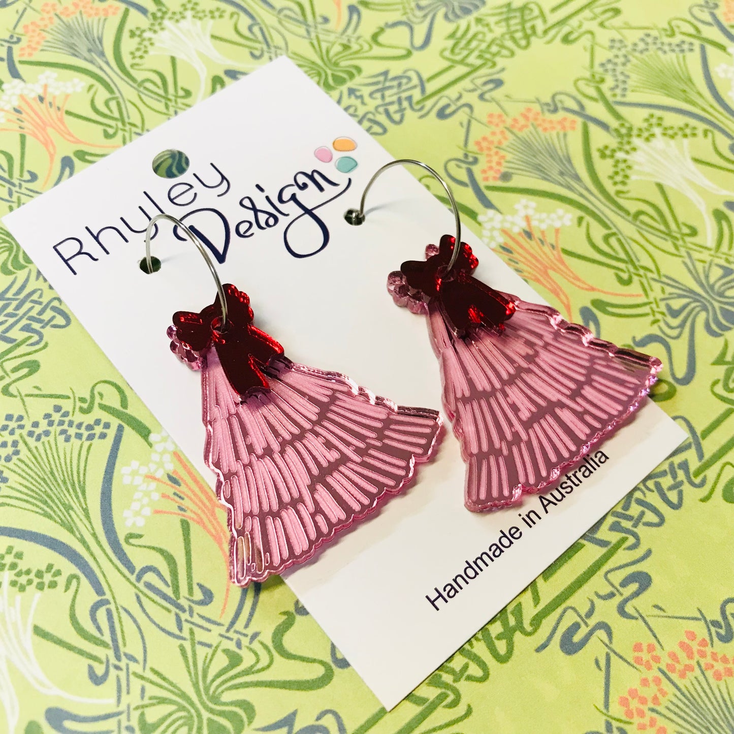 Christmas Bow Top Christmas Tree Earrings with hoops