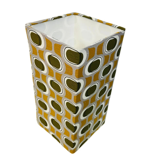Square Olive Geo Barkcloth Column Table Lamp