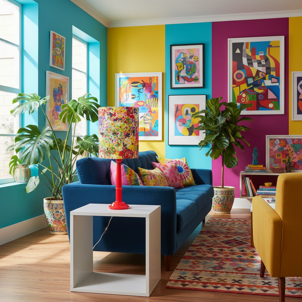 Impressionist Garden Red Table Lamp