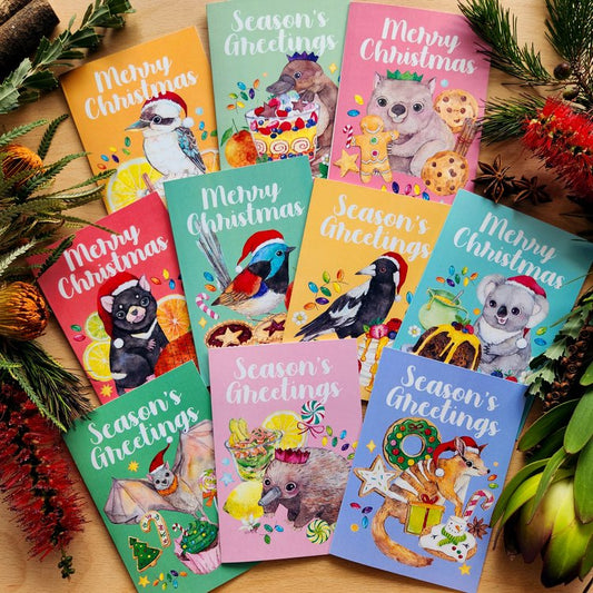 Watercolour Christmas Cards - Australian animals and food