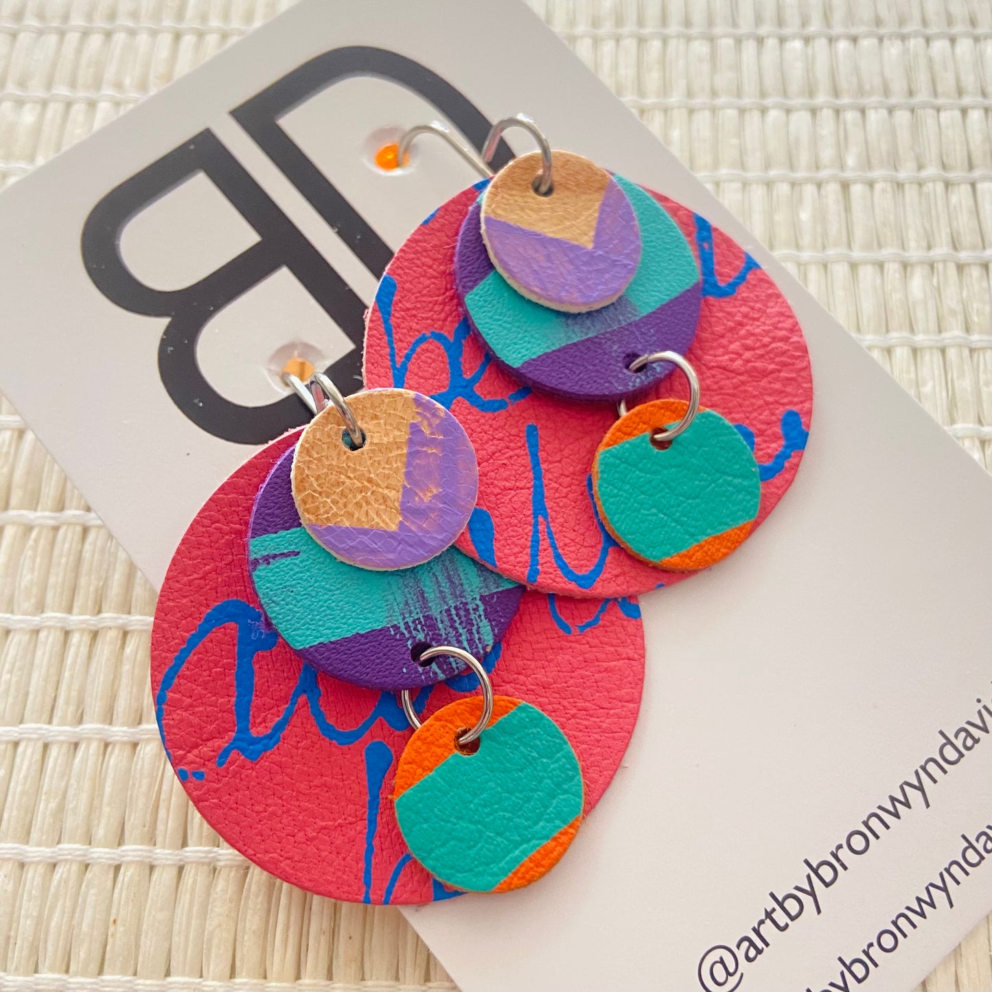 Hand painted leather bold statement earrings - The Little Buddy