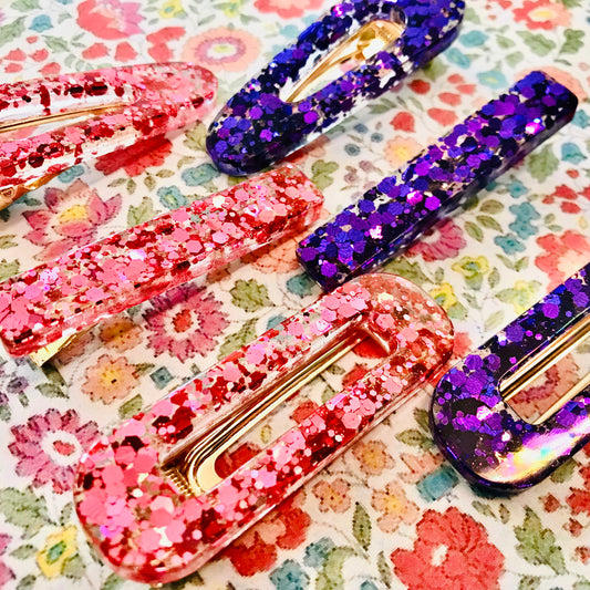 Resin Sparkle Hair Clips - Set of 3