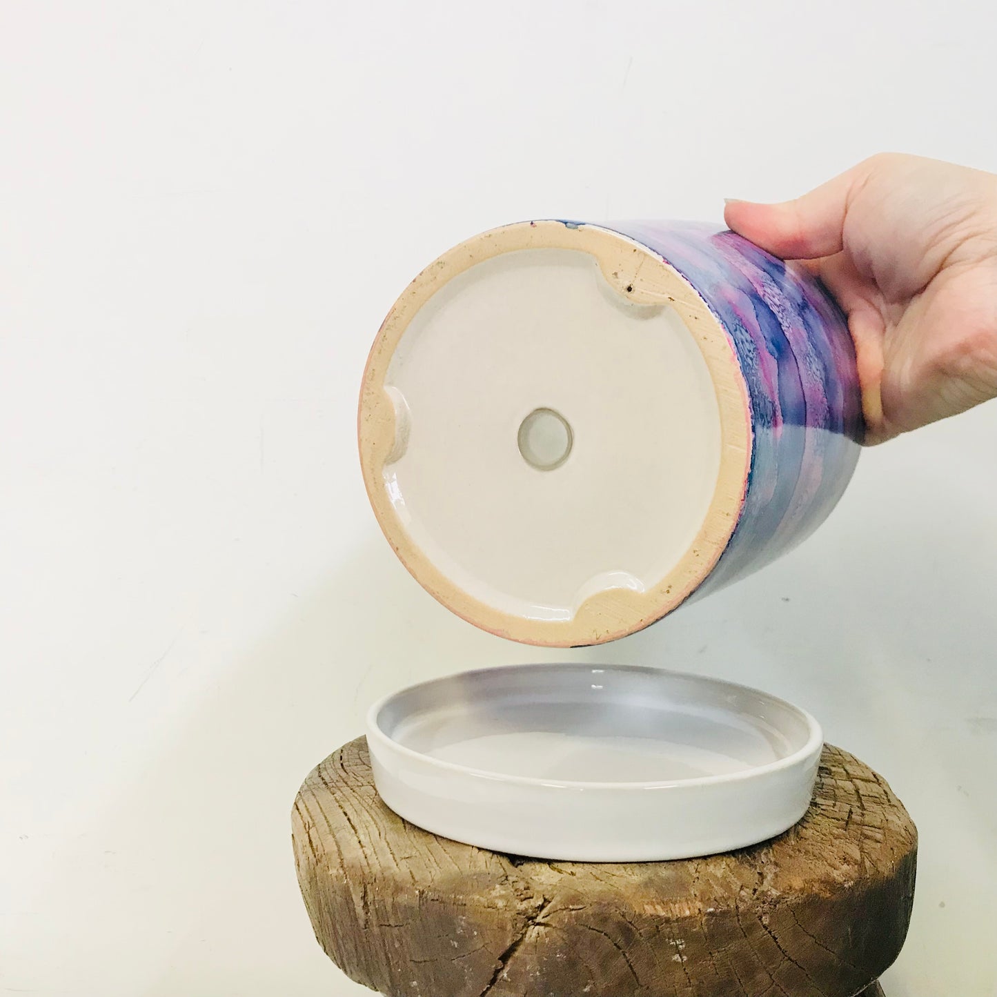 Alcohol Ink planter pot with tray - Blue Sunset