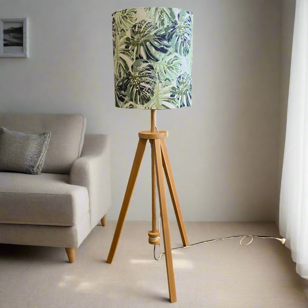 Adjustable Tripod Floor Lamp with Monstera Mist Shade