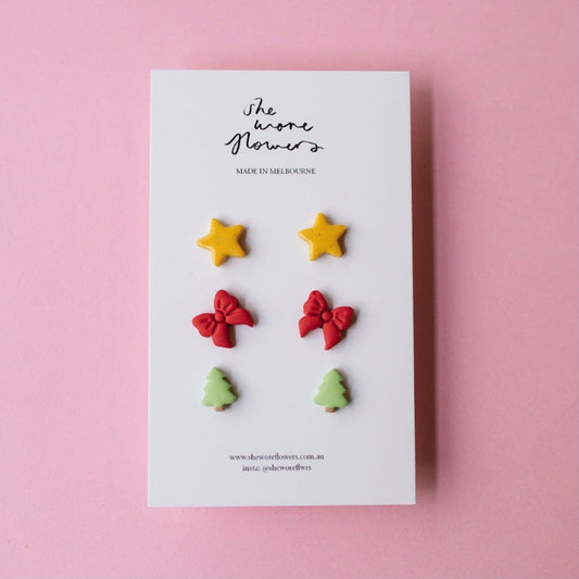 Christmas Polymer Clay Earrings - Triple Stud Packs