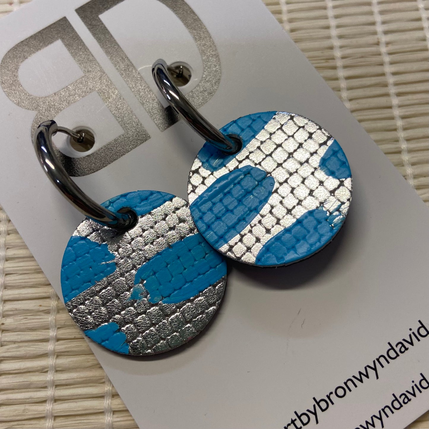 Hand painted leather bold statement earrings - Reversible Huggie Spheres