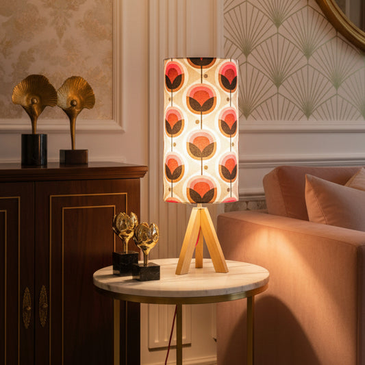 Decorative lamp with a patterned shade in an art deco space