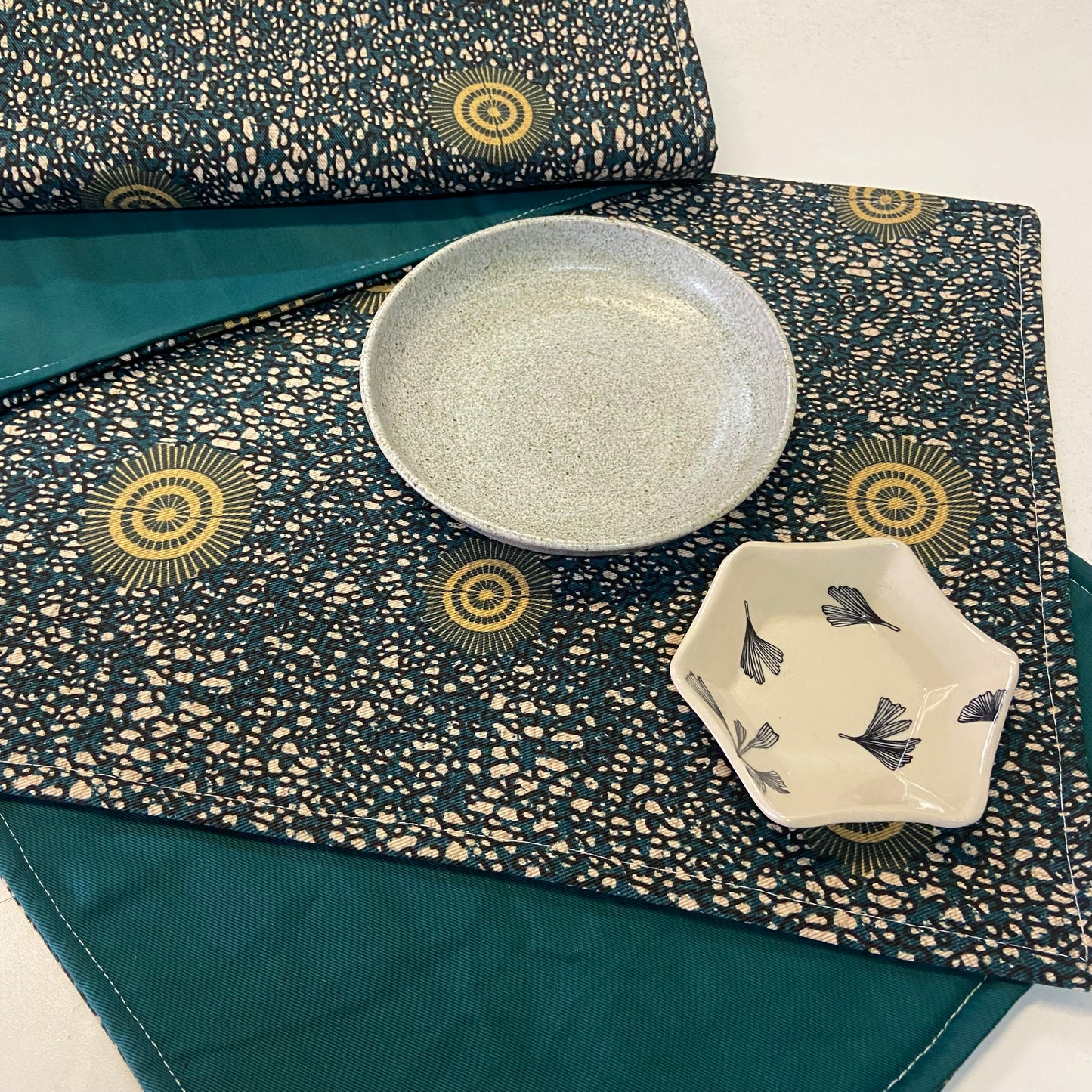 Reversible Placemats - Warm Spirals with Forest Reverse (set of 4)