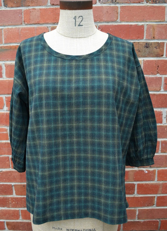 Women's Handmade Poet Top - Forest Check