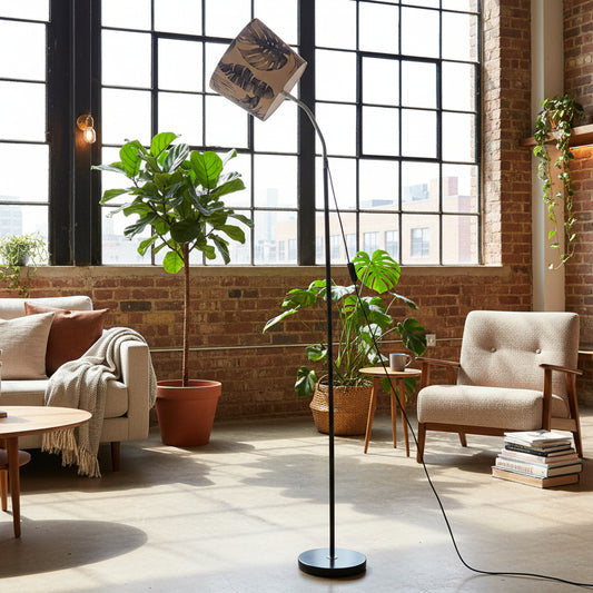 Goose Necked Floor Lamp with Sepia Palms Shade