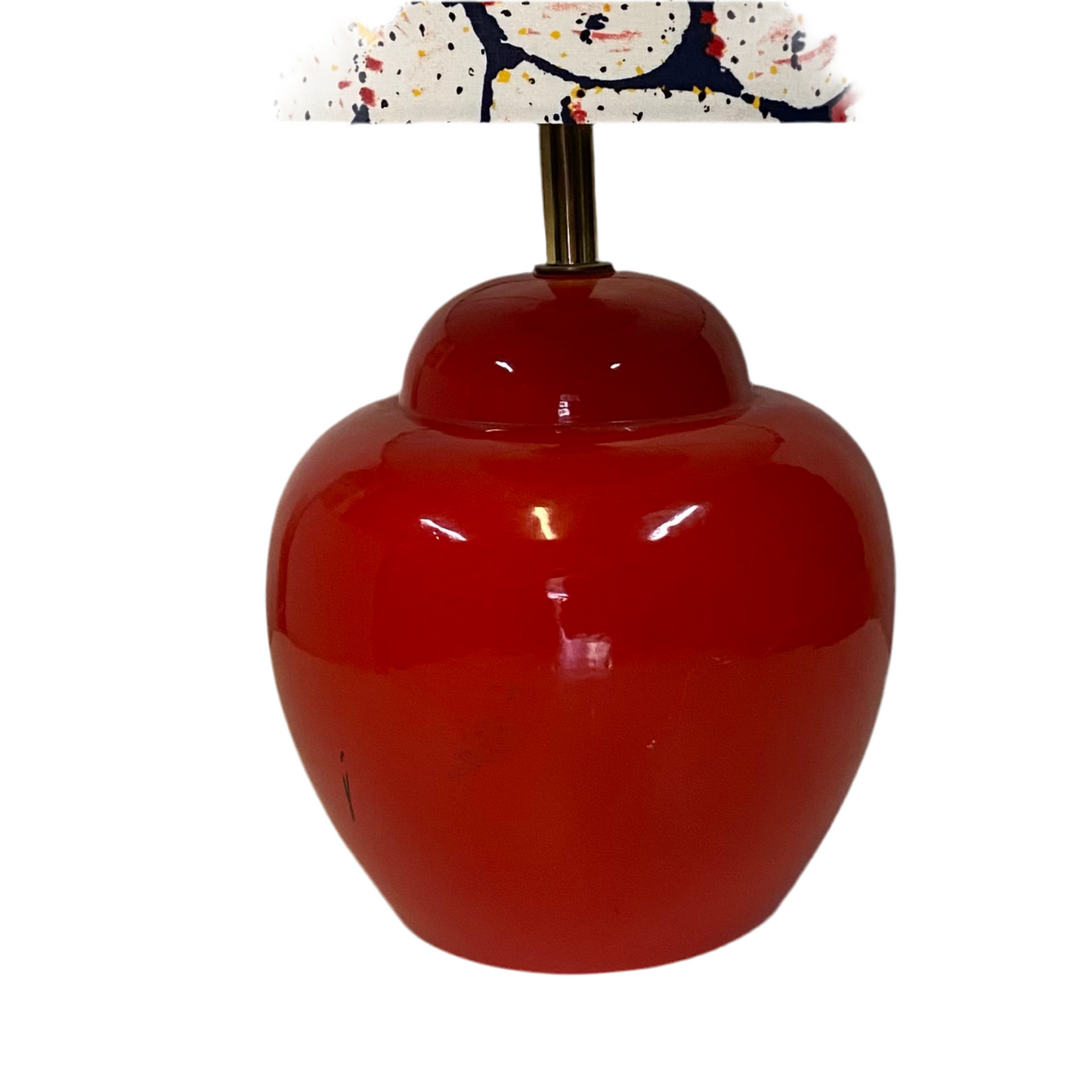 Cherry Mid Century Table Lamp with Prickly Pear on Navy Shade
