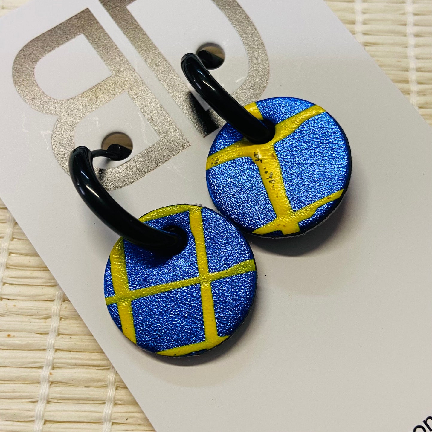 Hand painted leather bold statement earrings - Reversible Huggie Spheres