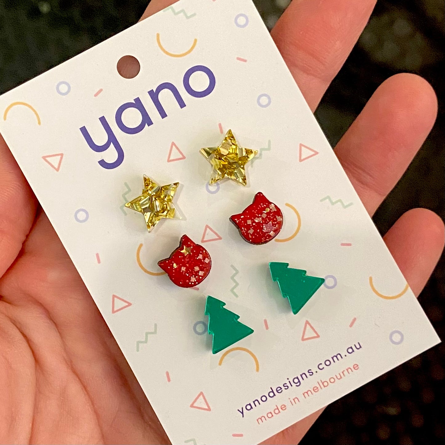 3 Pack of Laser Cut Acrylic CHRISTMAS Stud Earrings - gift pack