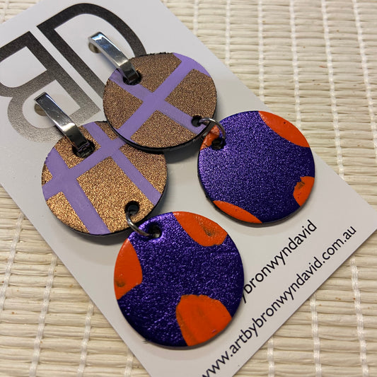 Hand painted leather bold statement earrings - Reversible Double Huggies (large)