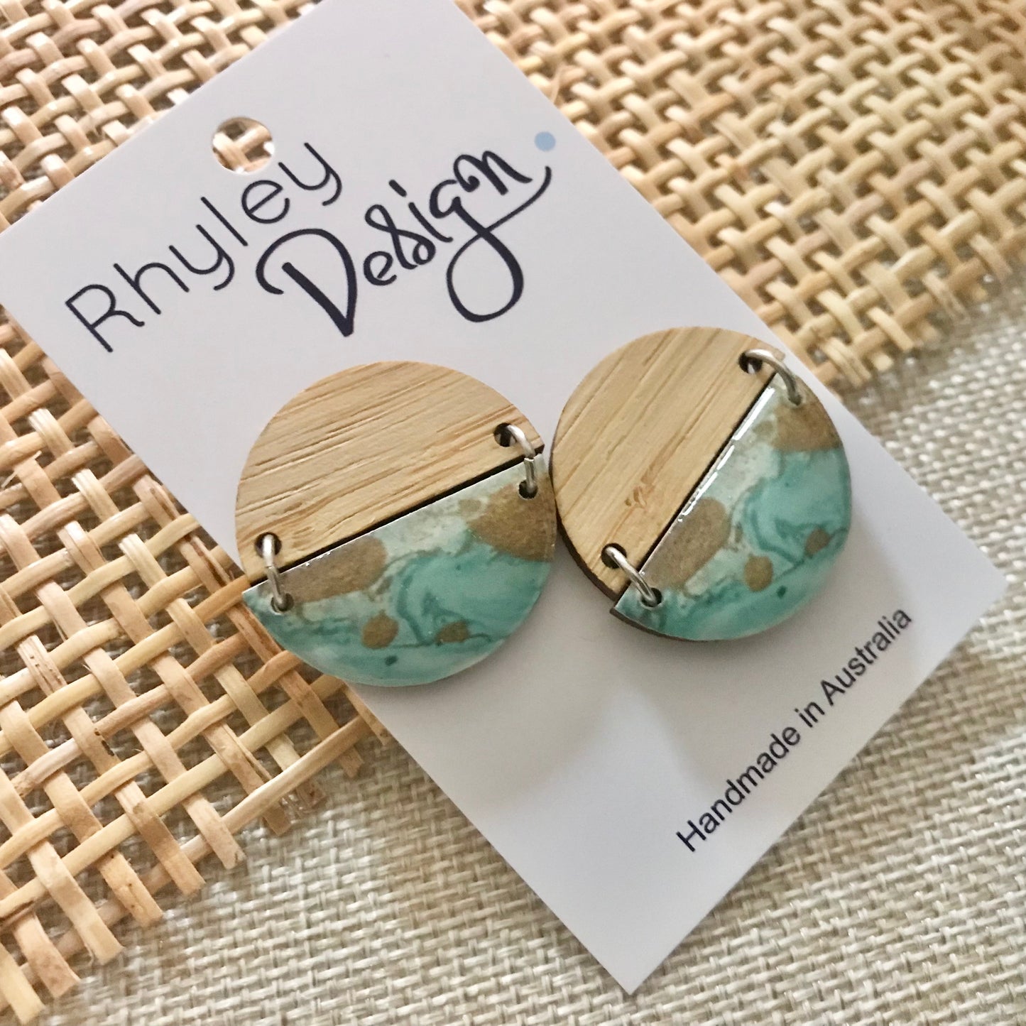 Two Piece Disc Wood Statement Stud Earrings