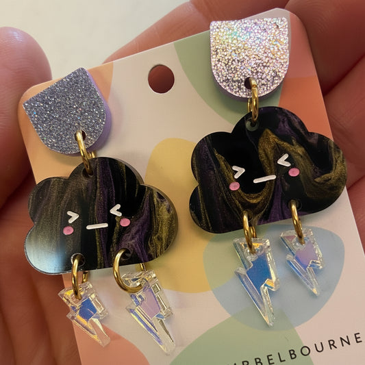 Novelty Acrylic Earrings - Dangly Cloud Studs
