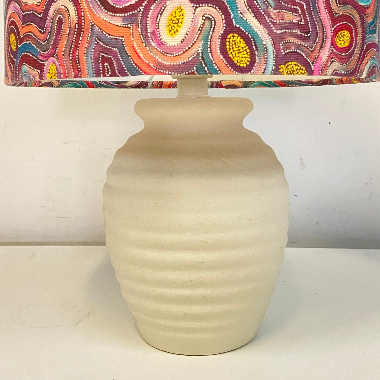 Cream Textued Rippled Table Lamp with Bush Potato Dreaming Shade