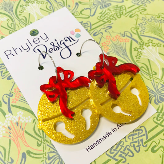 Christmas Bell & Bow Earrings with hoops