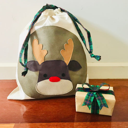 Reusable Eco Sustainable applique Christmas Gift Drawstring Sack Bags