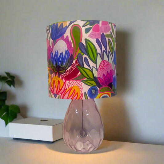 Blush Dimpled Glass Table Lamp with Pretty Natives Shade