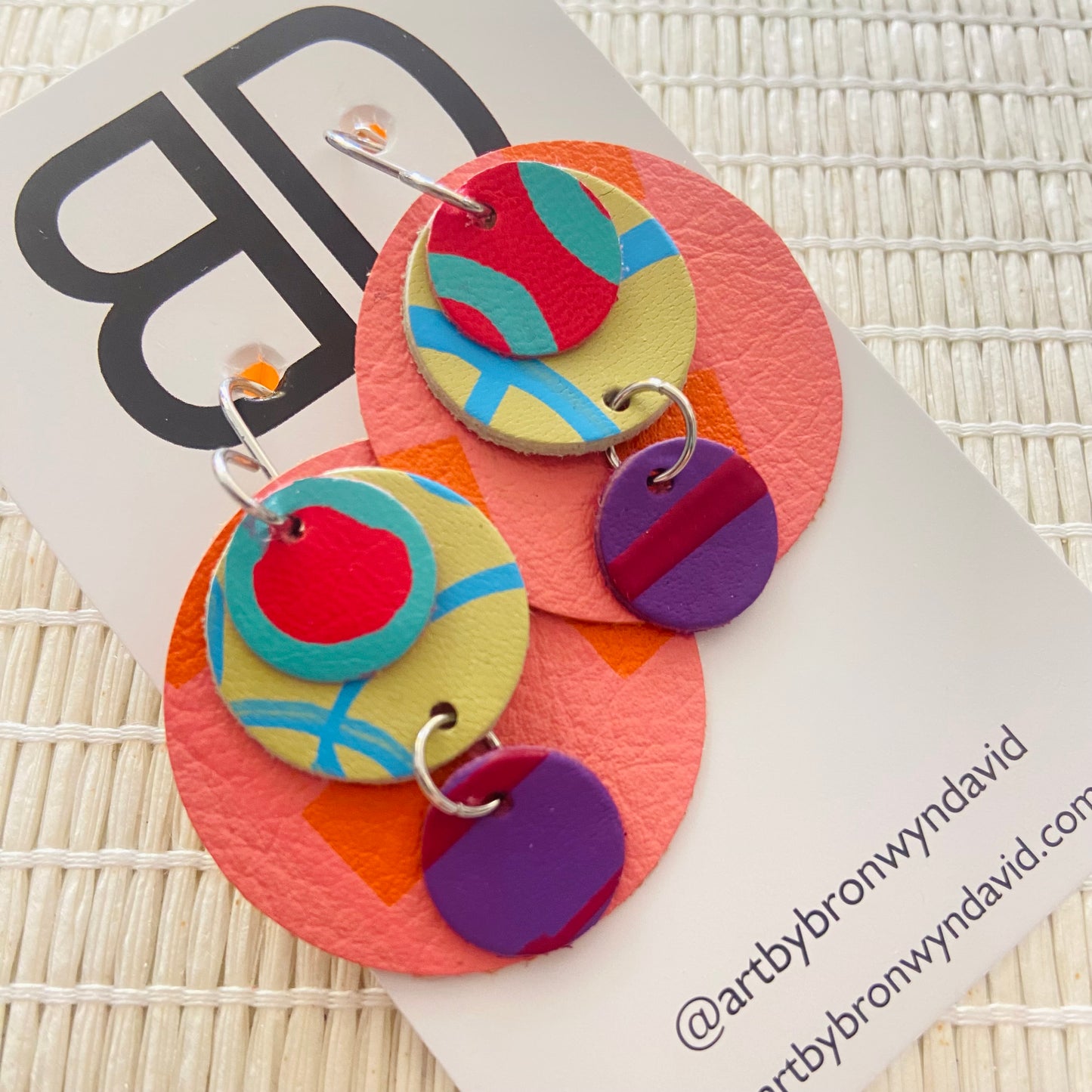 Hand painted leather bold statement earrings - The Little Buddy