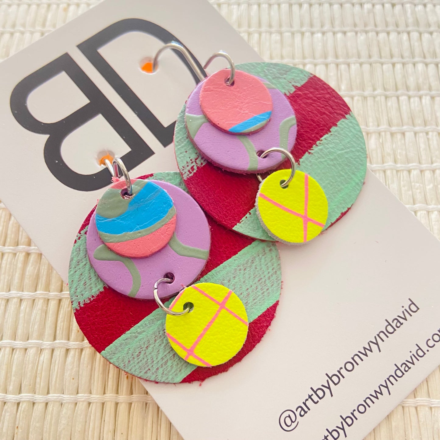 Hand painted leather bold statement earrings - The Little Buddy