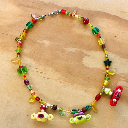 Handmade Polymer Clay & Glass Bead Necklace - POT PLANTS