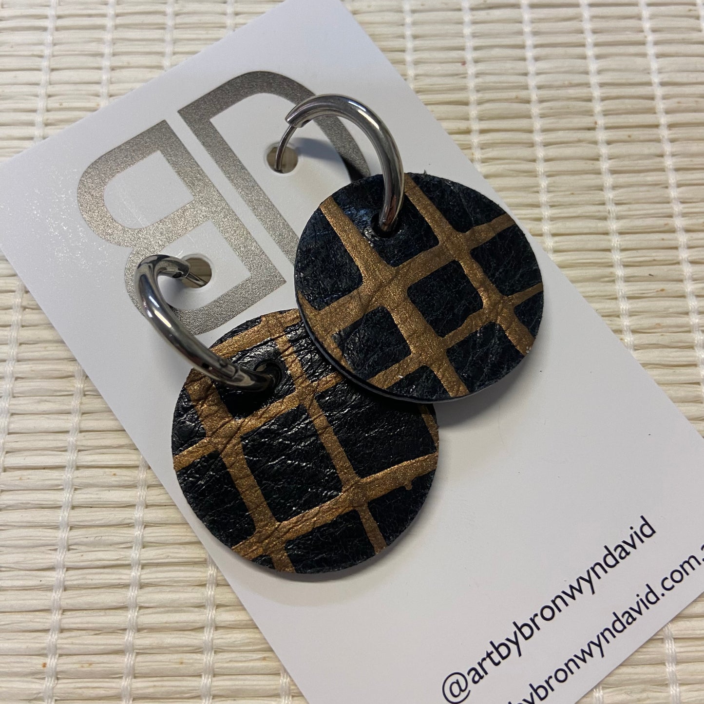 Hand painted leather bold statement earrings - Reversible Huggie Spheres