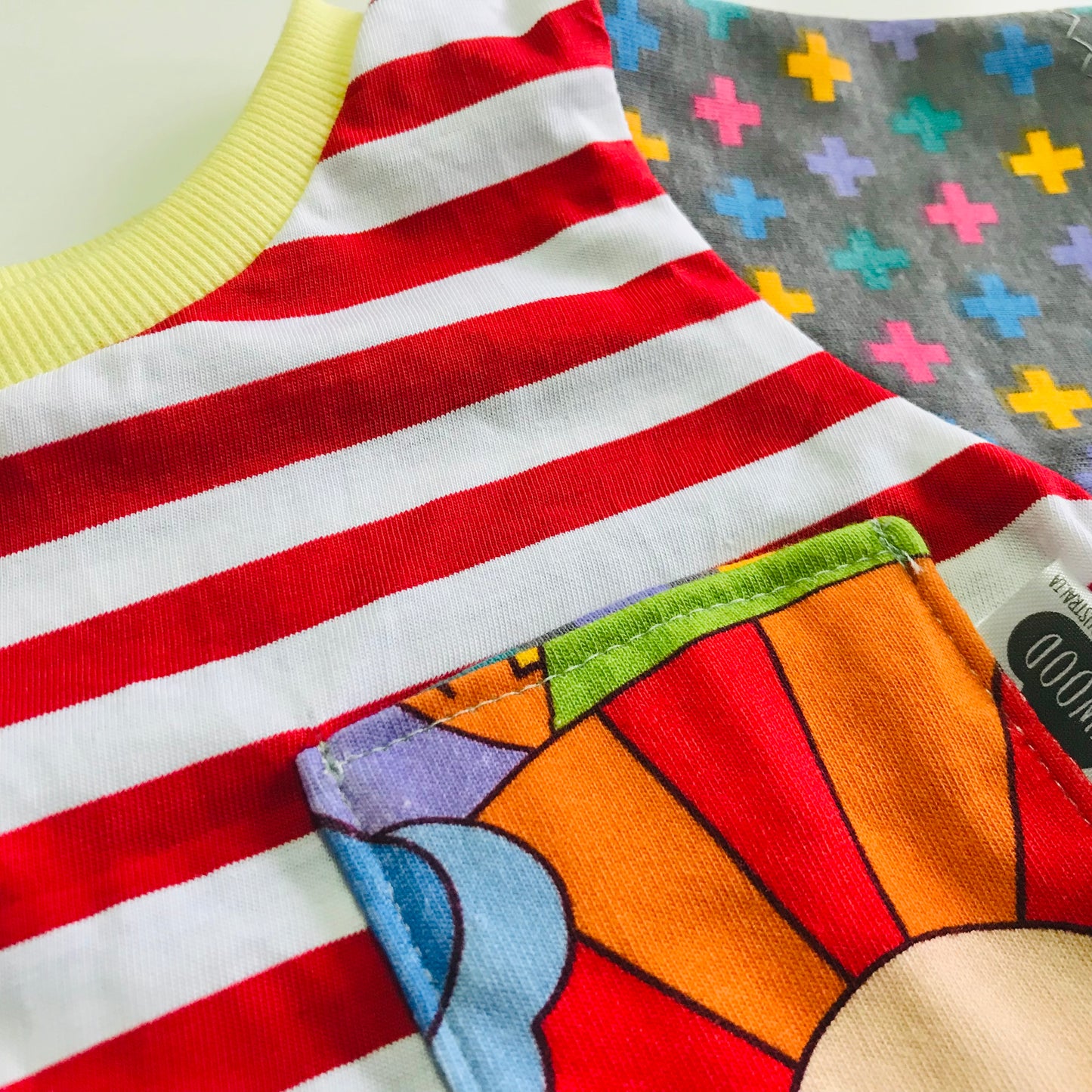 Kids Multi Print Handmade T-Shirt - Red Stripe Front