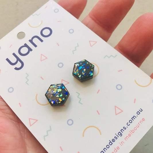 Hexagon Laser Cut Timber Stud Earrings