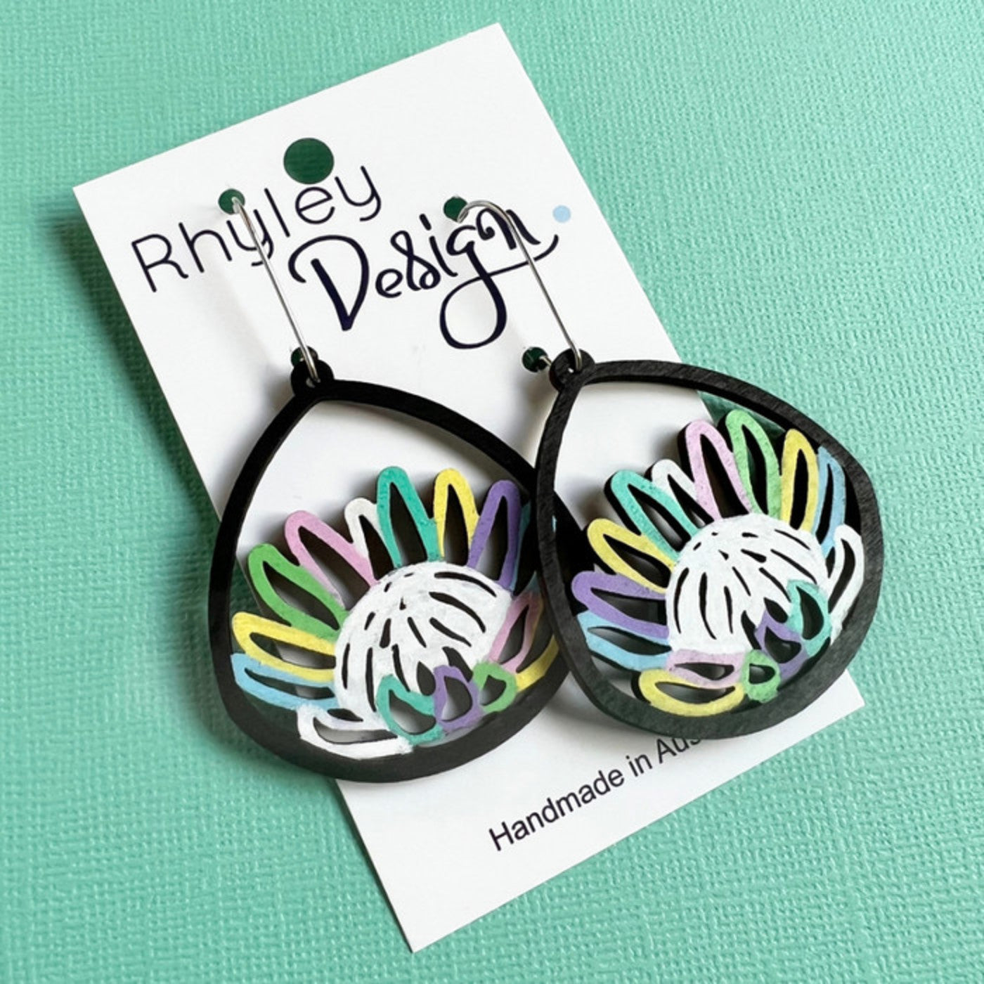 Protea Bloom Hand-painted Wood Earrings