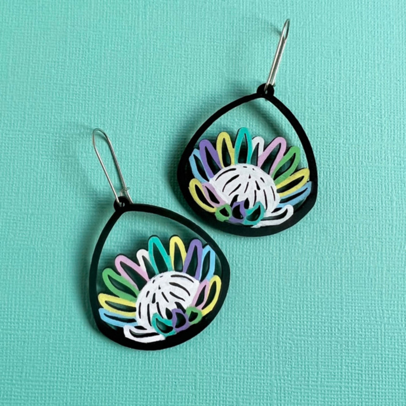 Protea Bloom Hand-painted Wood Earrings