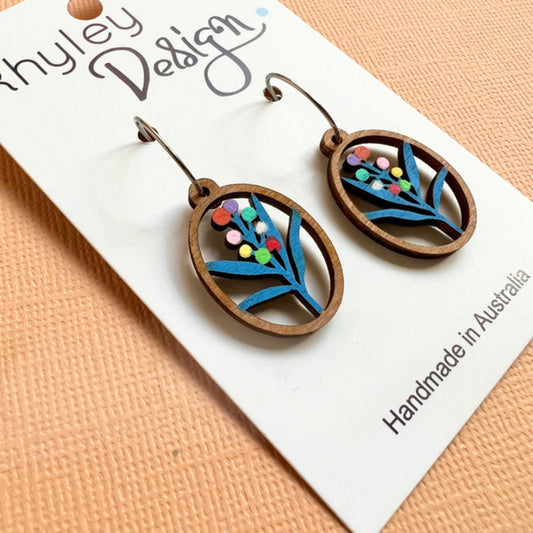 Australian Gum Bloom Hand-painted Wood Earrings