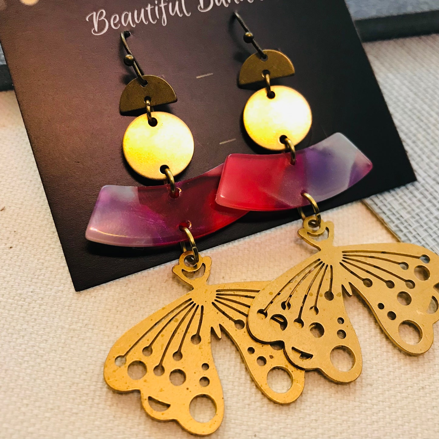 Mixed Metal and Resin Earrings - large