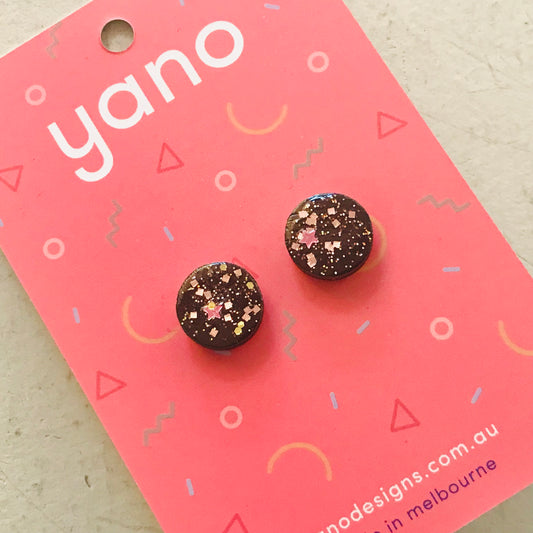 Large Round Laser Cut Timber Stud Earrings